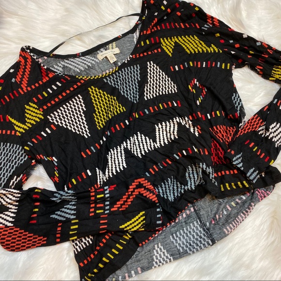 Urban Outfitters Black Orange Tribal Boxy Long Sleeve Shirt Blouse - Picture 8 of 8